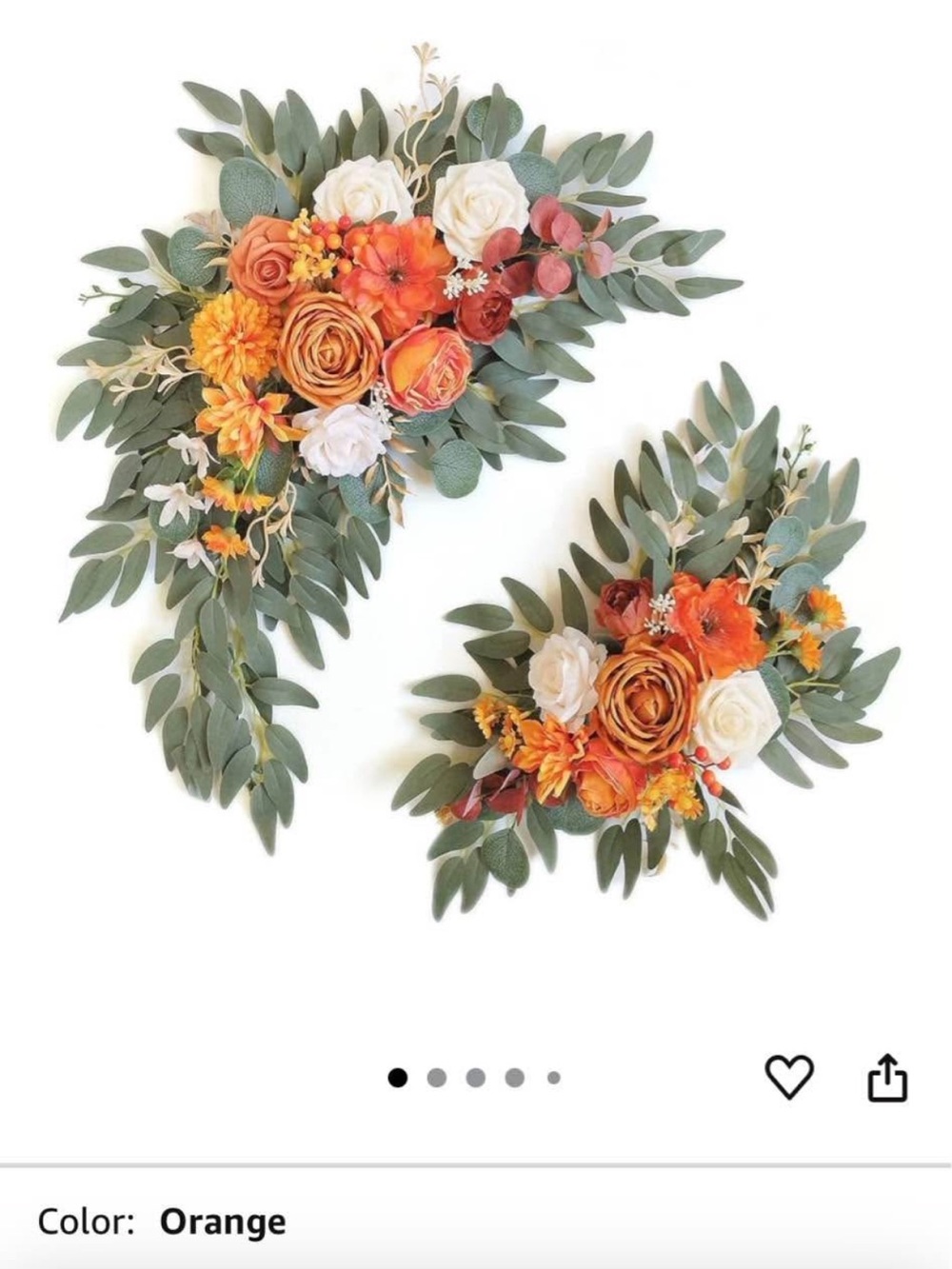 Amazon Orange and Cream Faux Floral Wall Swag Pair with Greenery